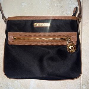 Michael Kors Black and Brown Crossbody Bag with Gold Hardware